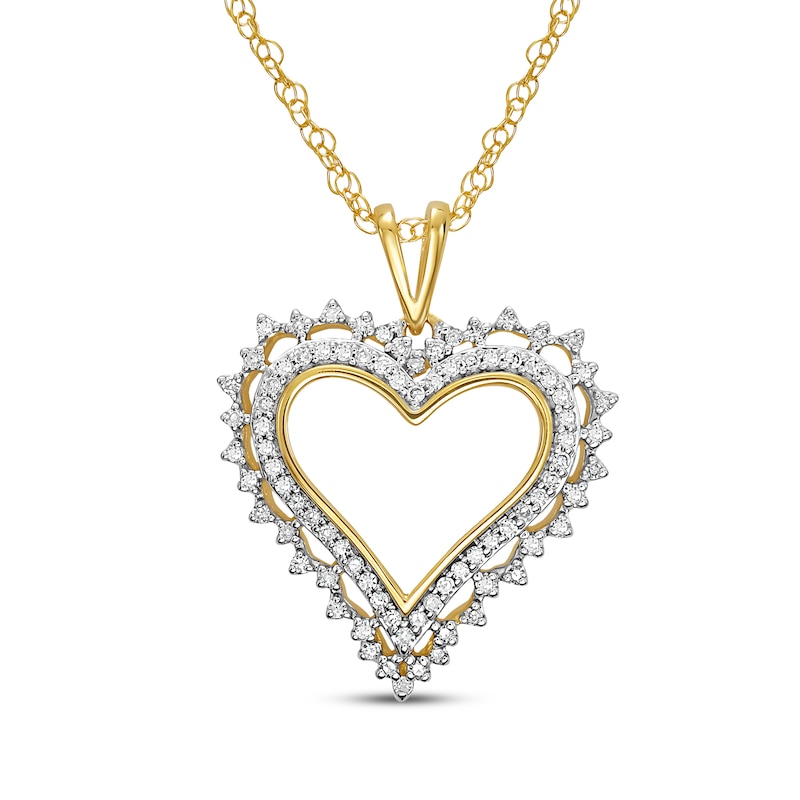Main Image 1 of Diamond Heart Outline Necklace 1/4 ct tw 10K Yellow Gold 18"