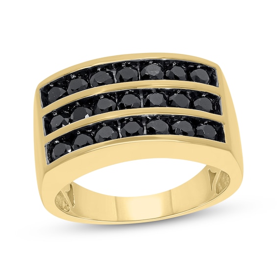 Men's Black Diamond Three-Row Ring 2 ct tw 10K Yellow Gold