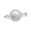 Thumbnail Image 1 of Cultured Pearl & White Lab-Created Sapphire Halo Ring Sterling Silver