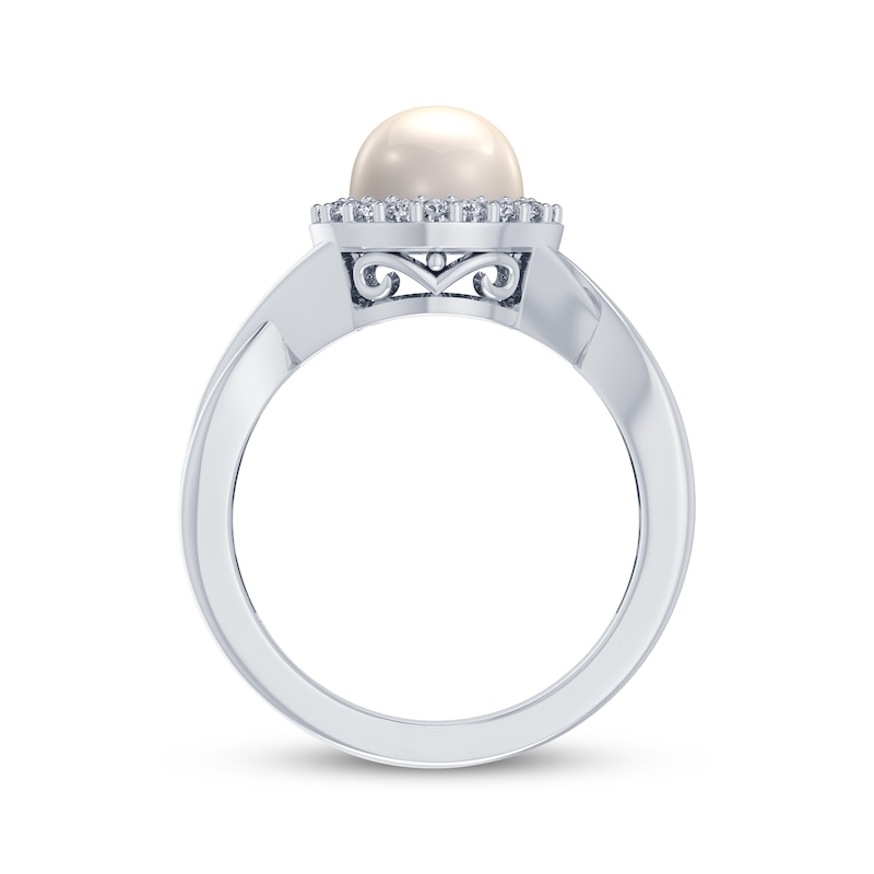 Main Image 3 of Cultured Pearl & White Lab-Created Sapphire Halo Ring Sterling Silver