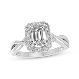Octagon-Cut White Lab-Created Sapphire Halo Ring Sterling Silver