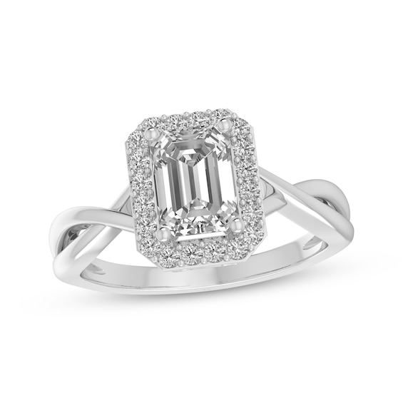 Octagon-Cut White Lab-Created Sapphire Halo Ring Sterling Silver