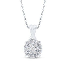 Diamond Double Halo Necklace 1/2 ct tw 10K White Gold 18"