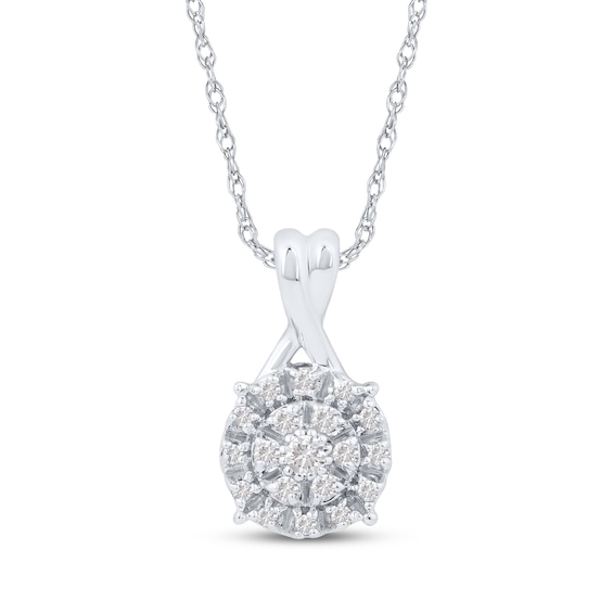 Diamond Double Halo Necklace 1/2 ct tw 10K White Gold 18"