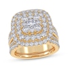 Thumbnail Image 1 of Adore Lab-Grown Diamonds Multi-Stone Cushion-Shaped Double Halo Bridal Set 3 ct tw 14K Yellow Gold