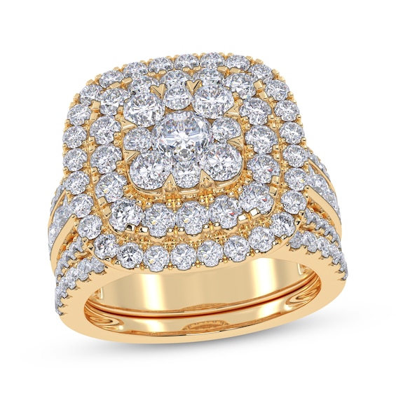 Adore Lab-Grown Diamonds Multi-Stone Cushion-Shaped Double Halo Bridal Set 3 ct tw 14K Yellow Gold