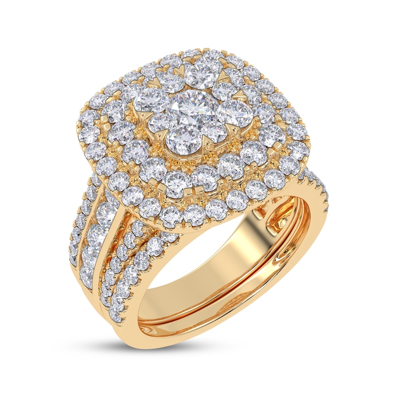 Main Image 2 of Adore Lab-Grown Diamonds Multi-Stone Cushion-Shaped Double Halo Bridal Set 3 ct tw 14K Yellow Gold