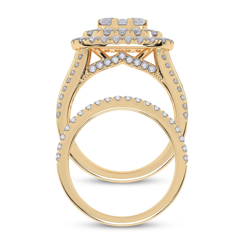 Main Image 3 of Adore Lab-Grown Diamonds Multi-Stone Cushion-Shaped Double Halo Bridal Set 3 ct tw 14K Yellow Gold