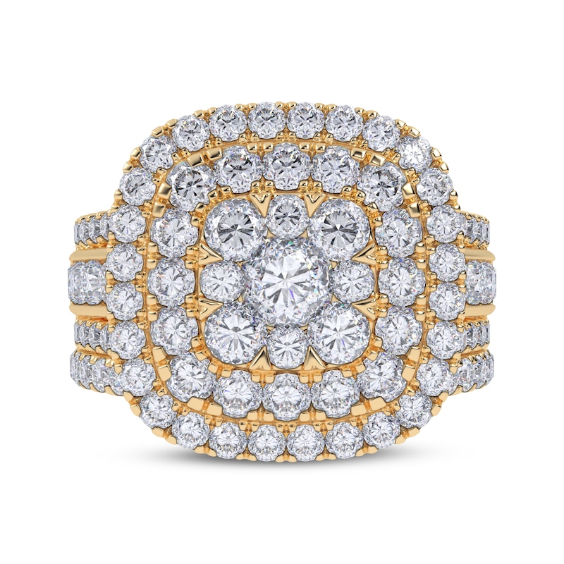 Main Image 4 of Adore Lab-Grown Diamonds Multi-Stone Cushion-Shaped Double Halo Bridal Set 3 ct tw 14K Yellow Gold