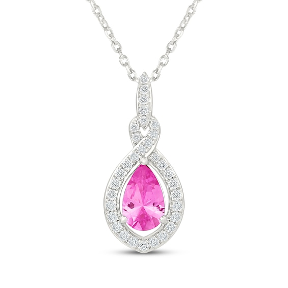 Pear-Shaped Pink Lab-Created Sapphire & White Lab-Created Sapphire Infinity Necklace Sterling Silver 18"