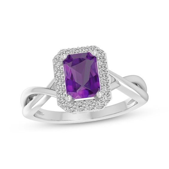 Octagon-Cut Amethyst & White Lab-Created Sapphire Halo Fashion Twist Ring Sterling Silver