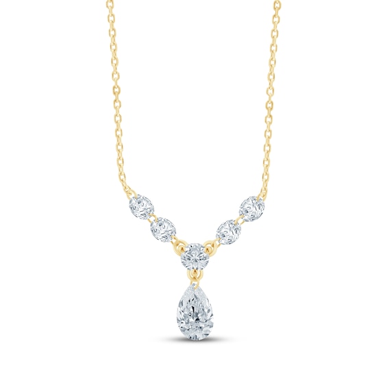 KAY Lab-Grown Diamonds Pear-Shaped & Round-Cut Pierced 'Y' Necklace 1 ct tw 10K Yellow Gold 17"
