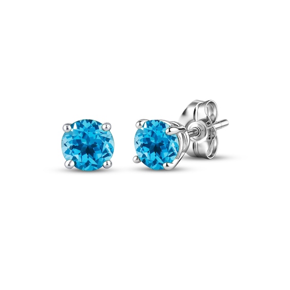 Swiss Blue Topaz Solitaire Stud Earrings 14K White Gold