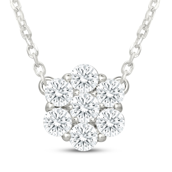 Diamond Cluster Necklace 1/2 ct tw 10K White Gold 18"