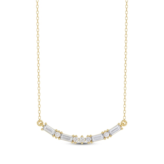 Baguette & Round-Cut Diamond Smile Necklace 1/6 ct tw 10K Yellow Gold 18"