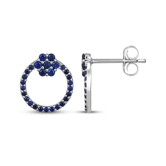 Blue Lab-Created Sapphire Flower Circle Earrings Sterling Silver