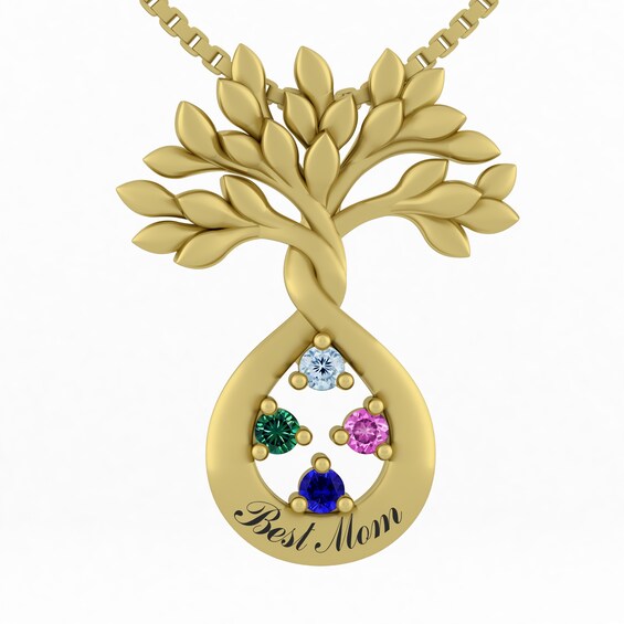 Birthstone Family & Mother's Tree Necklace (2-4 Stones and 1 Line)