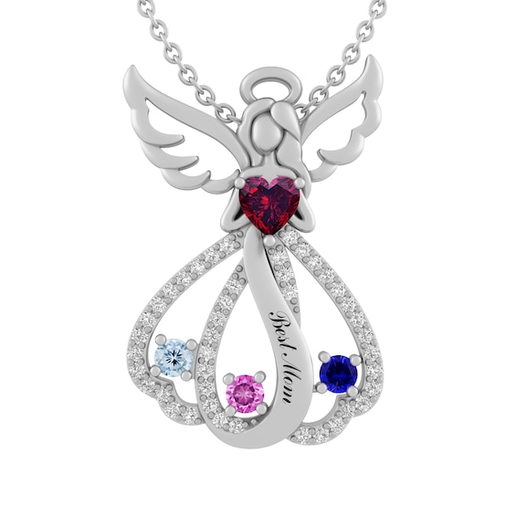 Color Stone Family Angel Necklace