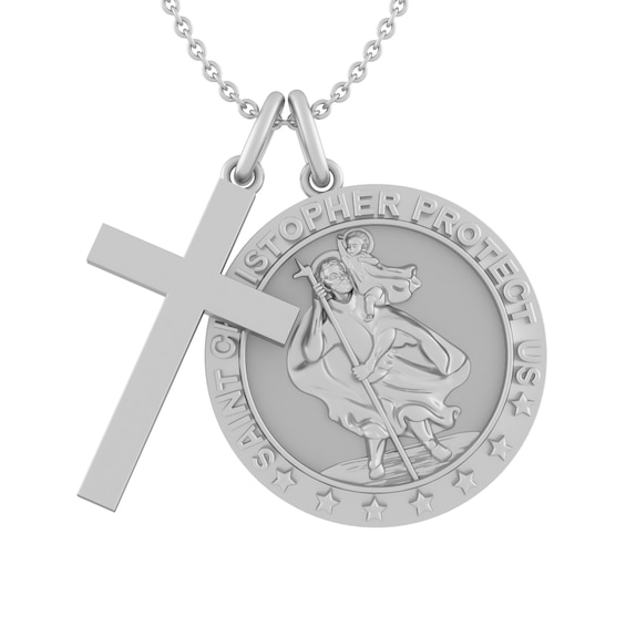 Saint Christopher Medallion and Cross Necklace (3 Lines)