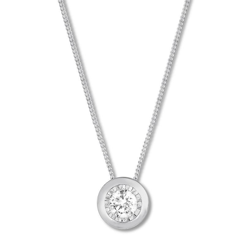 Diamond Solitaire Necklace 1/5 ct 10K White Gold 17" (K/I2)