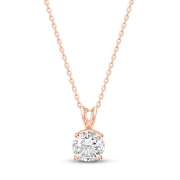 Solitaire Diamond Necklace 1 ct tw Round-cut 14K Rose Gold 18&quot; (I/I2)