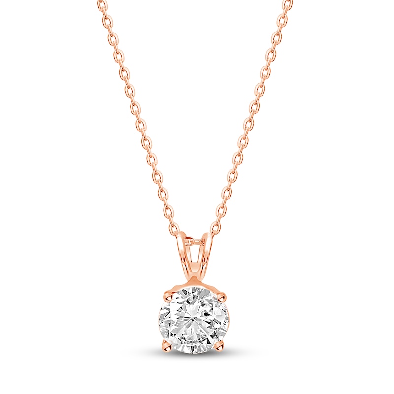 Solitaire Diamond Necklace 1 ct tw Round-cut 14K Rose Gold 18" (I/I2)
