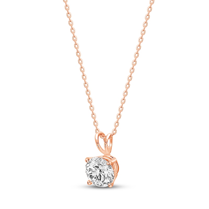 Solitaire Diamond Necklace 1 ct tw Round-cut 14K Rose Gold 18" (I/I2)