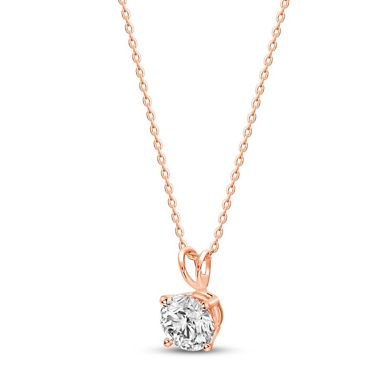 Solitaire Diamond Necklace 1 ct tw Round-cut 14K Rose Gold 18" (I/I2)
