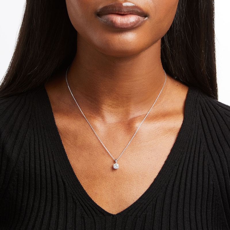 Main Image 5 of Solitaire Diamond Necklace 1 ct tw Round-cut 14K White Gold 18" (I/I2)