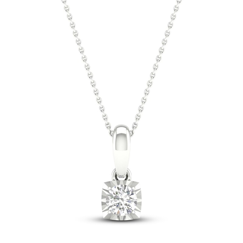 Diamond Solitaire Necklace 1/10 ct tw Round-cut 10K White Gold 18" (I/I3)