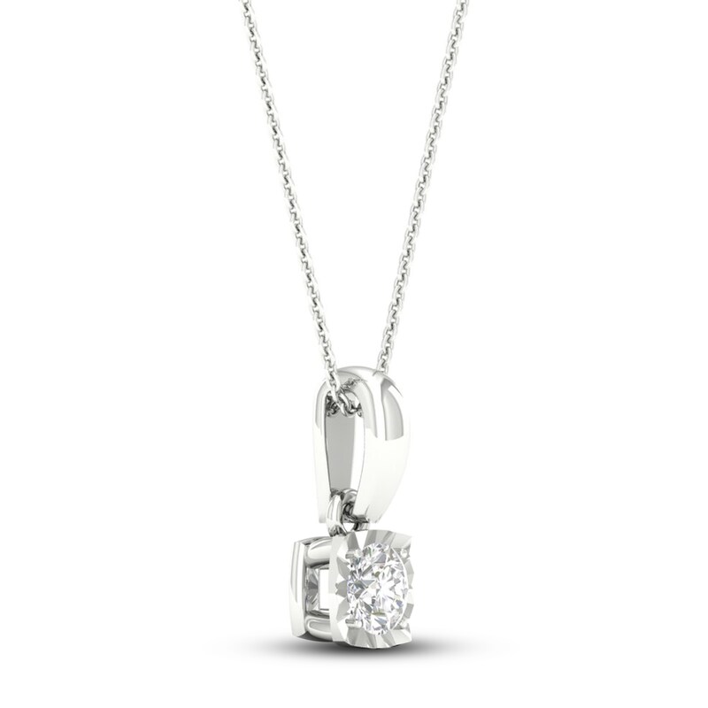 Diamond Solitaire Necklace 1/10 ct tw Round-cut 10K White Gold 18" (I/I3)