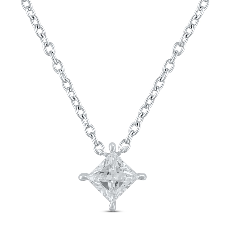 Lab-Created Diamonds by KAY Solitaire Diamond Necklace 1/2 ct tw Princess-cut 14K White Gold 19" (F/VS2)