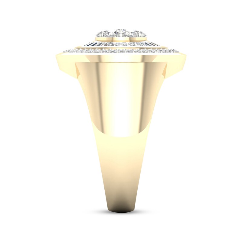 Men's Multi-Diamond Center Signet Ring 1 ct tw Round & Baguette-cut 10K Yellow Gold