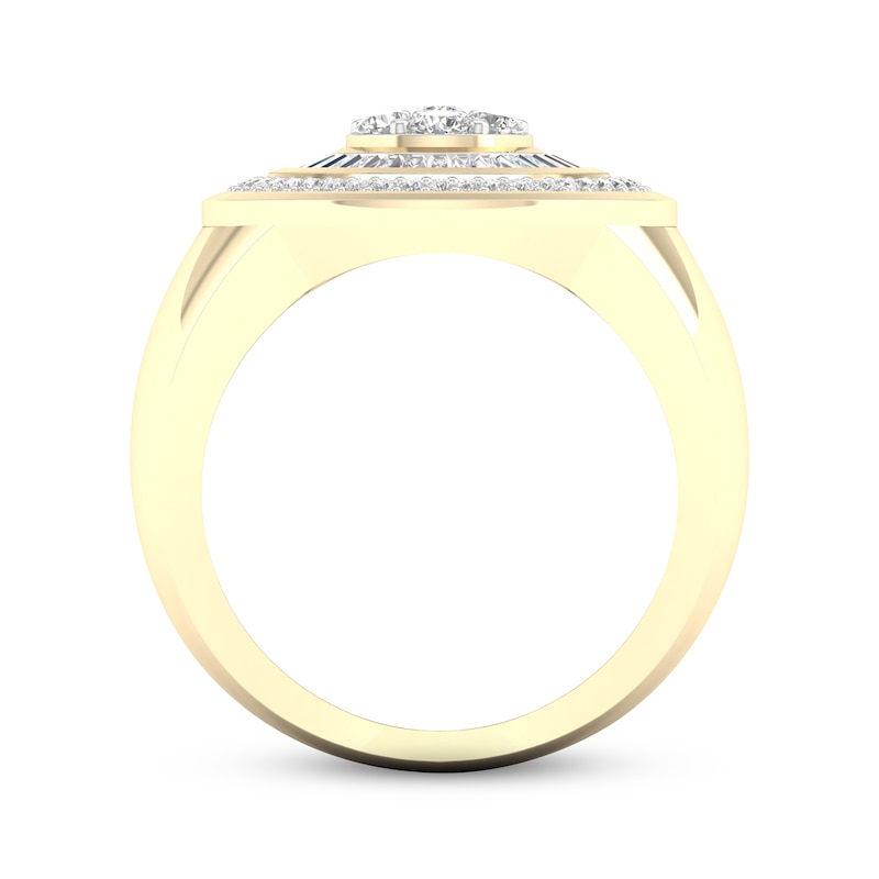 Men's Multi-Diamond Center Signet Ring 1 ct tw Round & Baguette-cut 10K Yellow Gold