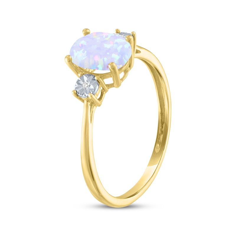 Main Image 2 of Oval-Cut Lab-Created Opal & Diamond Ring 10K Yellow Gold