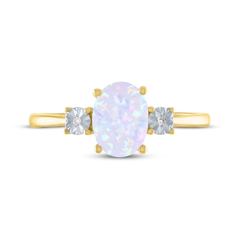 Main Image 3 of Oval-Cut Lab-Created Opal & Diamond Ring 10K Yellow Gold