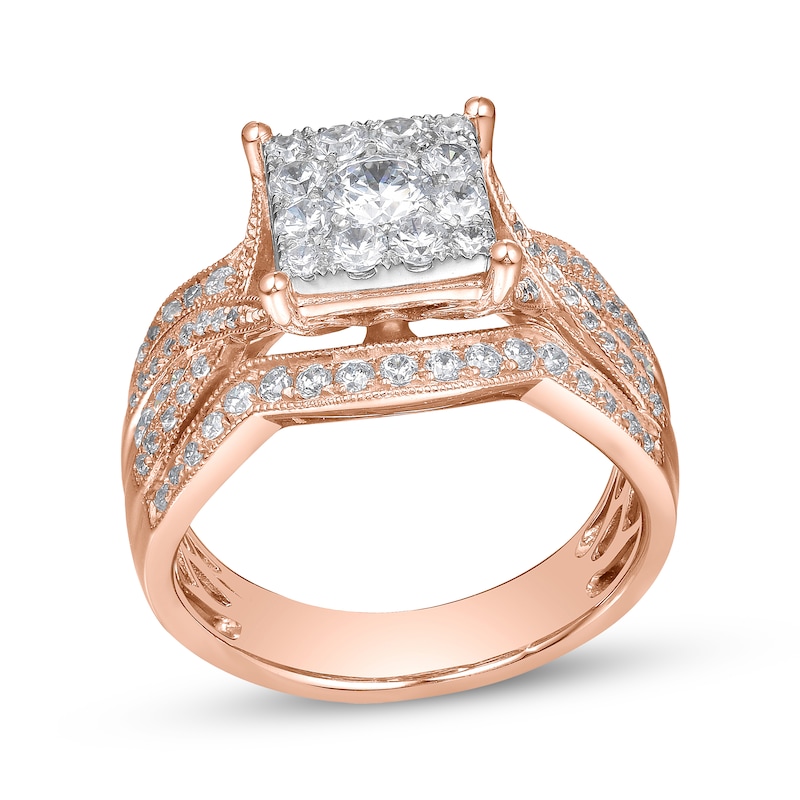Main Image 1 of Multi-Diamond Center Vintage Style Engagement Ring 1-1/5 ct tw 14K Rose Gold