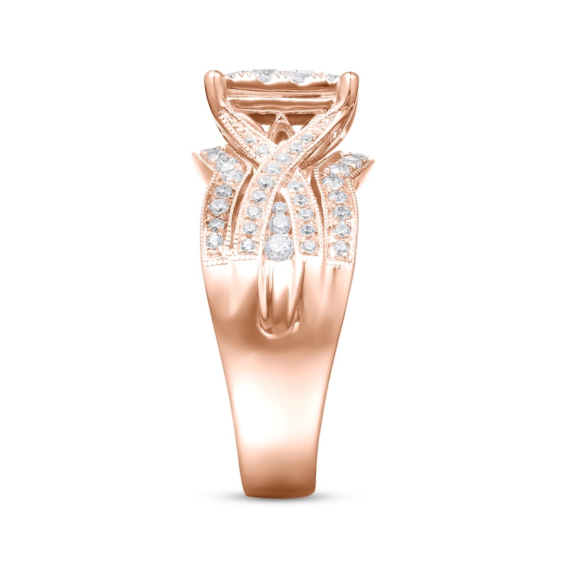 Multi-Diamond Center Vintage Style Engagement Ring 1-1/5 ct tw 14K Rose Gold