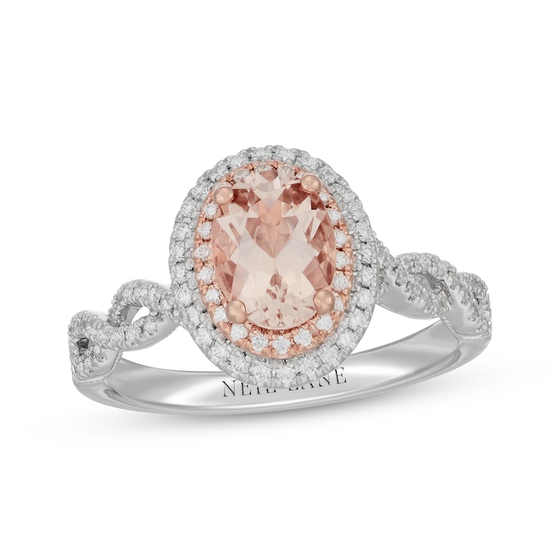 Neil Lane Oval-Cut Morganite & Diamond Halo Engagement Ring 3/8 ct tw 14K Two-Tone Gold