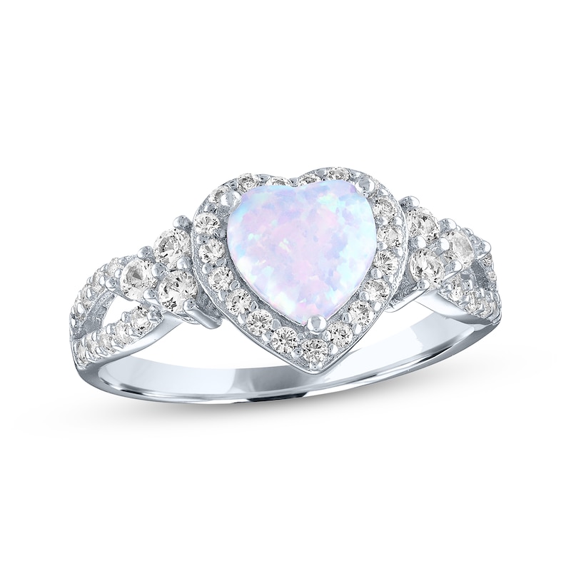 Heart-Shaped Lab-Created Opal & Round-Cut White Lab-Created Sapphire ...