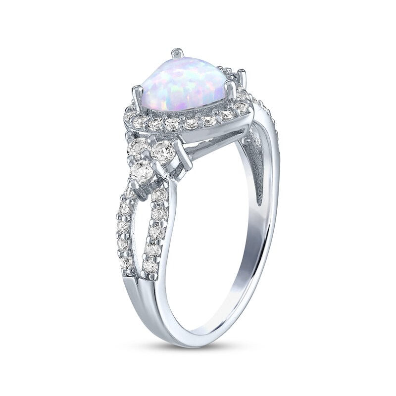 Heart-Shaped Lab-Created Opal & Round-Cut White Lab-Created Sapphire Ring Sterling Silver