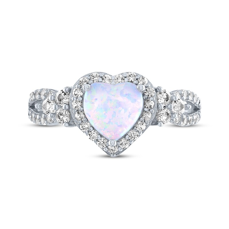 Heart-Shaped Lab-Created Opal & Round-Cut White Lab-Created Sapphire Ring Sterling Silver
