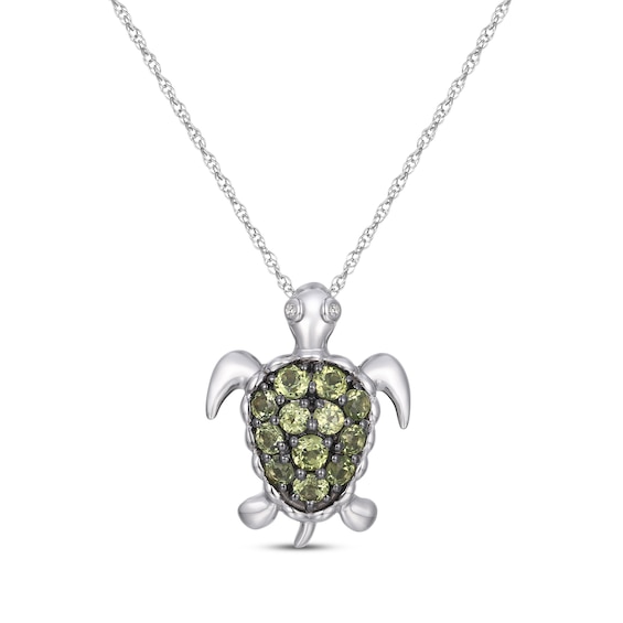 Peridot & White Lab-Created Sapphire Turtle Necklace Sterling Silver 18”