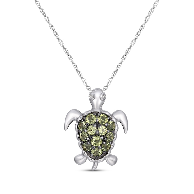 Main Image 1 of Peridot & White Lab-Created Sapphire Turtle Necklace Sterling Silver 18”