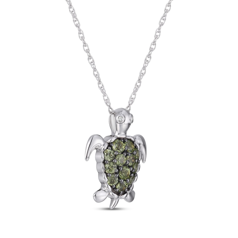 Main Image 2 of Peridot & White Lab-Created Sapphire Turtle Necklace Sterling Silver 18”