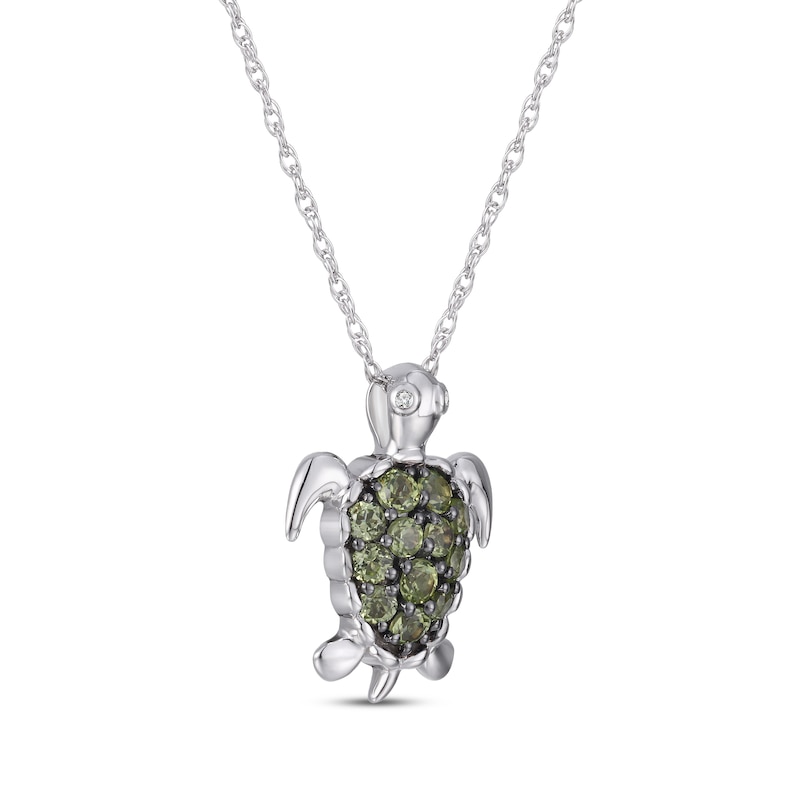 Peridot & White Lab-Created Sapphire Turtle Necklace Sterling Silver 18”