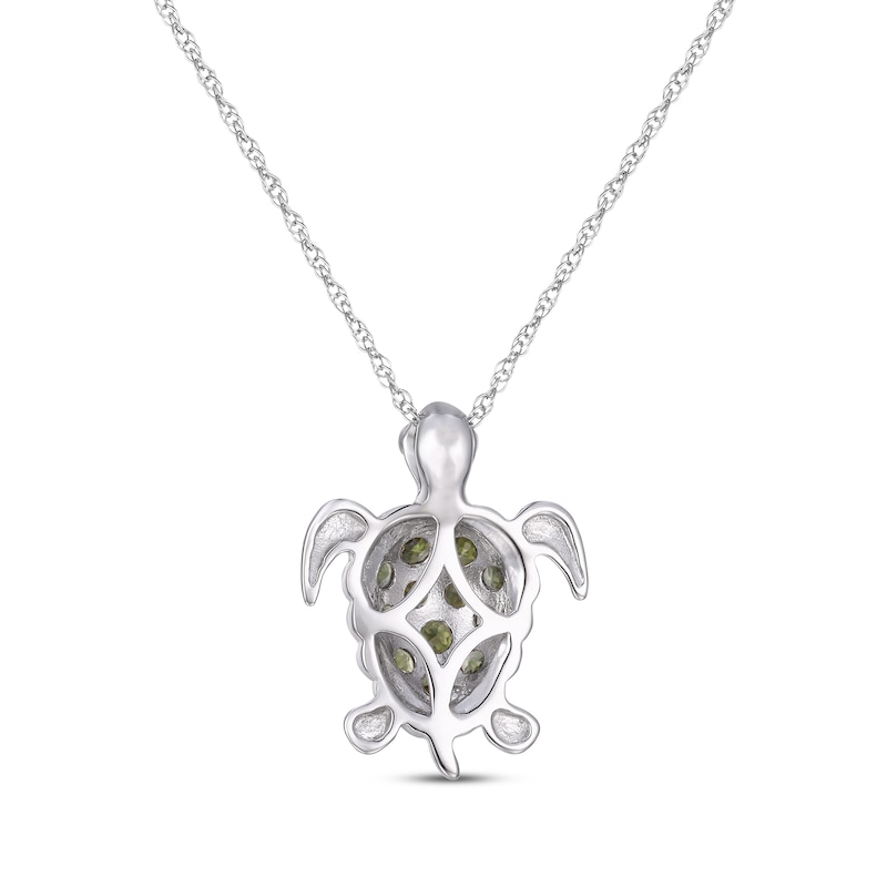 Peridot & White Lab-Created Sapphire Turtle Necklace Sterling Silver 18”