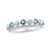 Swiss Blue Topaz, Lab-Created Opal & White Lab-Created Sapphire Two-Row Ring Sterling Silver