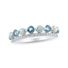 Thumbnail Image 0 of Swiss Blue Topaz, Lab-Created Opal & White Lab-Created Sapphire Two-Row Ring Sterling Silver