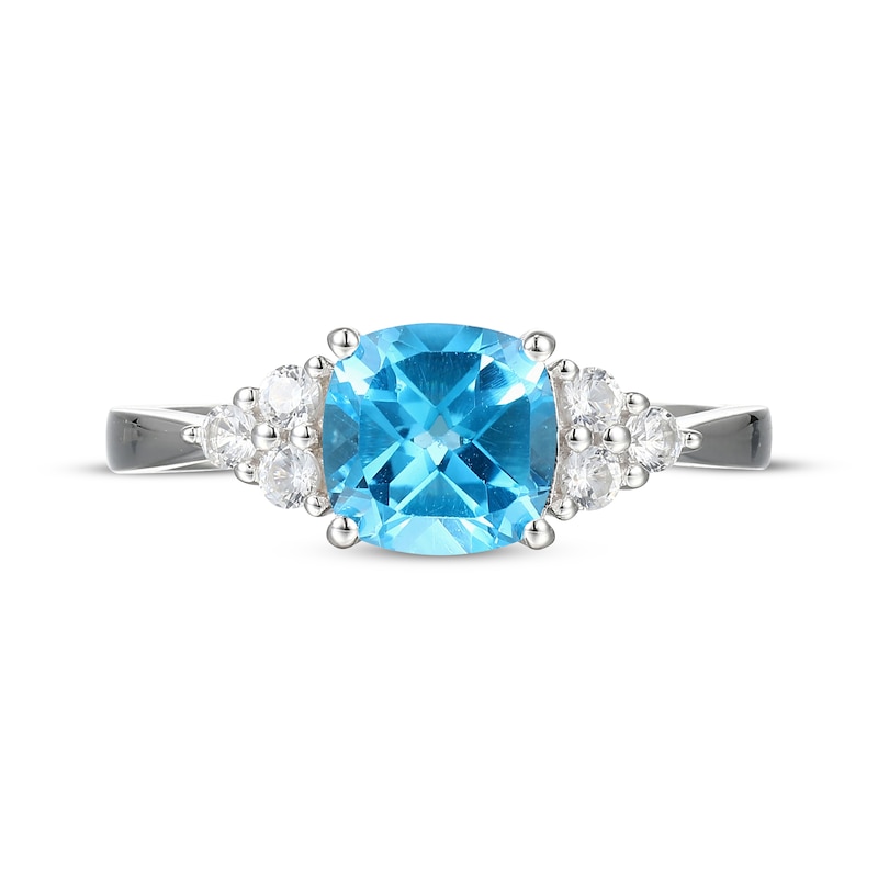 Main Image 3 of Cushion-Cut Swiss Blue Topaz & White Lab-Created Sapphire Ring Sterling Silver
